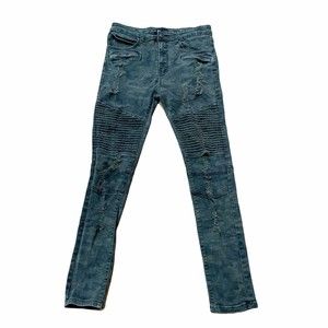 Waimea Mens Skinny Jeans Fit Green Camo Distressed Denim Size Tag 34 W31 L30